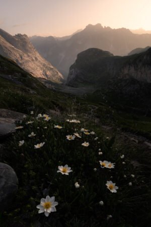 Sunset at Col de la Vanoise, French Alps.