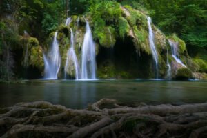 Waterfall of Les Tufs, Jura, France.
