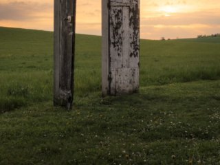 Door in the field at sunset in Rennemoulin, Yvelines