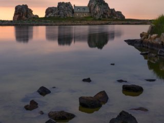 House near Plougrescant in Brittany at sunset