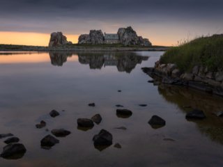 House near Plougrescant in Brittany at sunset