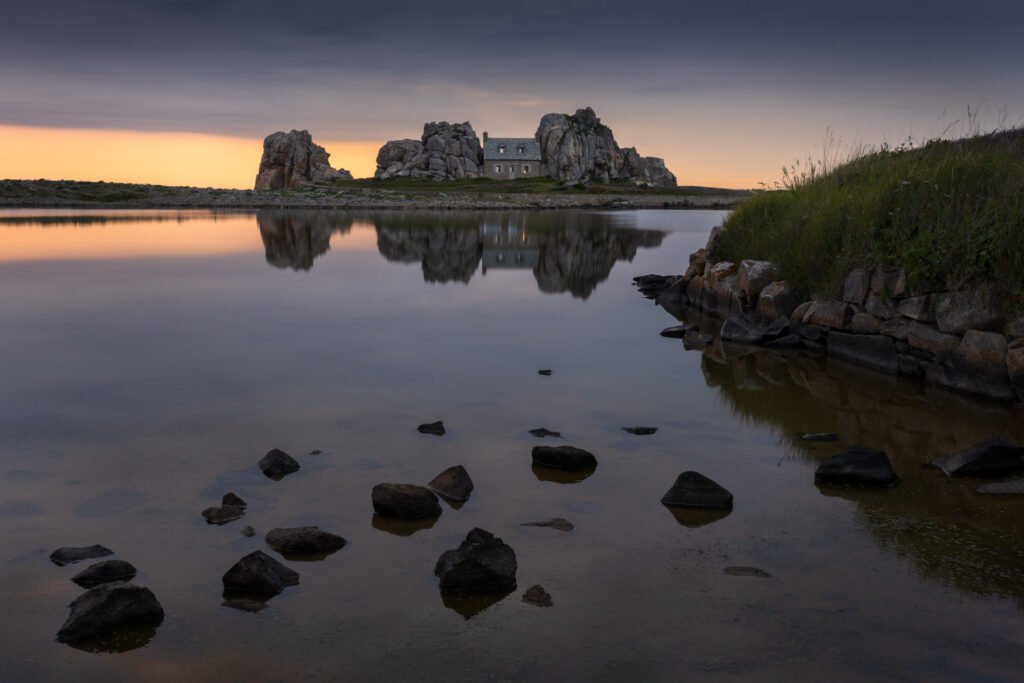 House near Plougrescant in Brittany at sunset