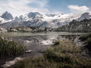 La Meije mountain from the Lac L&eacute;ri&eacute;, Alps