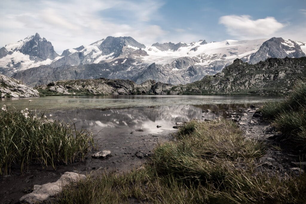 La Meije mountain from the Lac Lérié, Alps