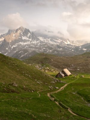 Refuge in the Alps, near lakes Merlet, France.