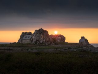 House near Plougrescant in Brittany at sunset