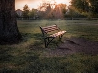 Sunset near the bench in Le V&eacute;sinet