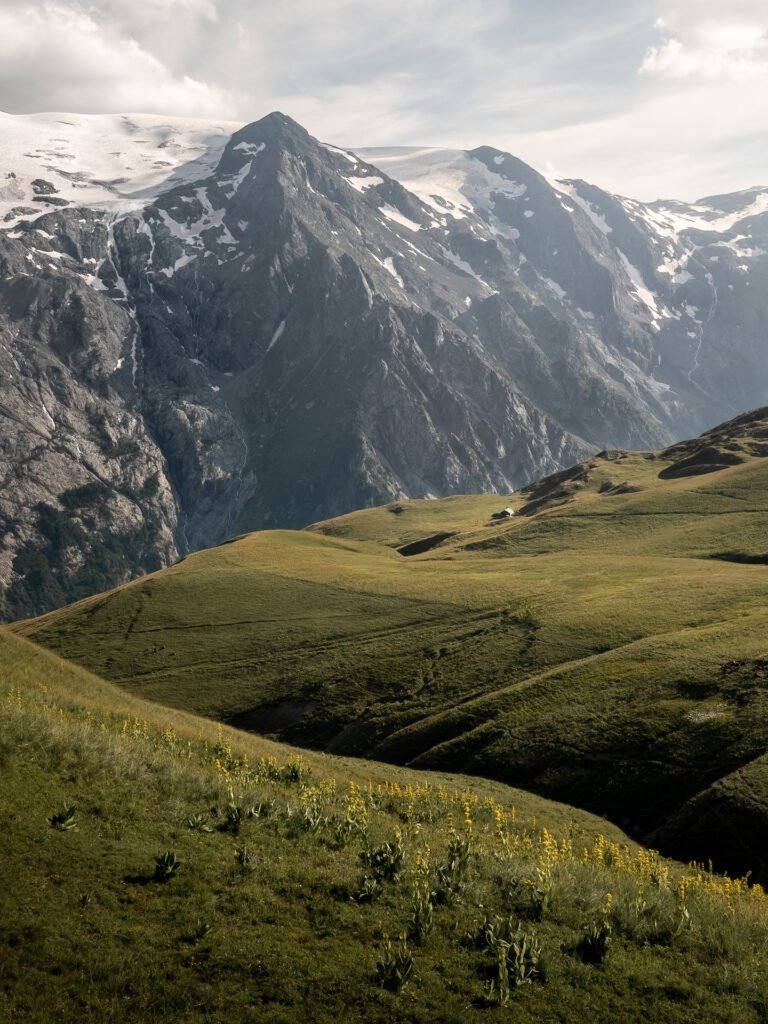 Sunset in front of La Meije in the Alps
