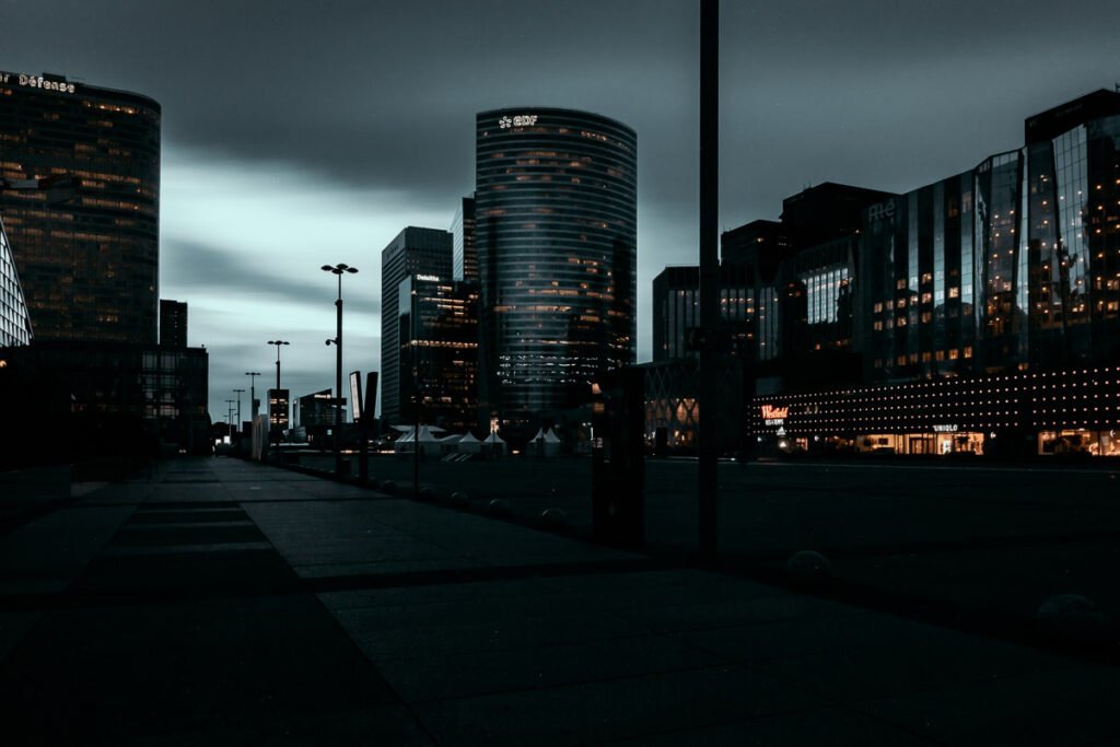 La Defense cityscape at night