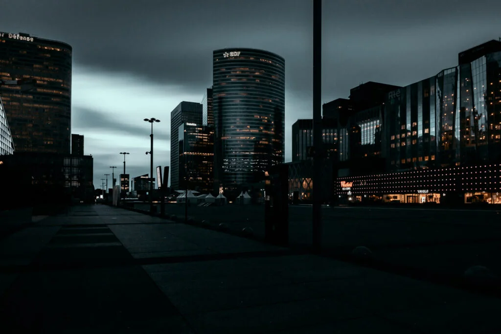 La Defense cityscape at night