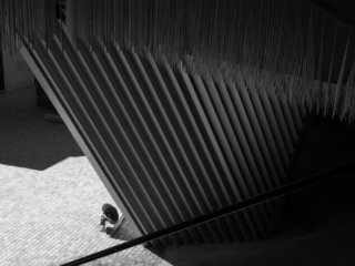 Woman reading on a bench at Philarmonie of Paris