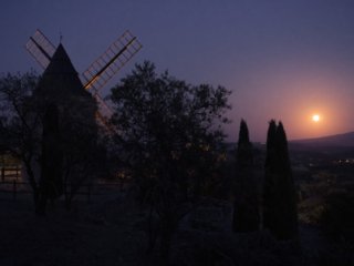 Mill with the red moonlight at Saint-Saturnin-les-Apt, France