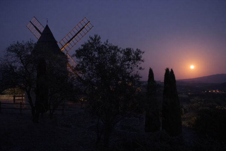 Mill with the red moonlight at Saint-Saturnin-lès-Apt, France