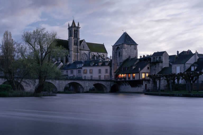 Moret-sur-Loing at blue hour, France.