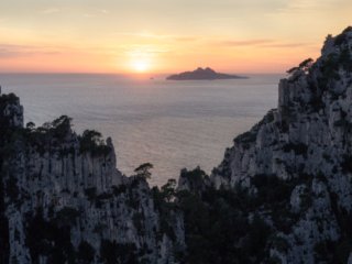 View from Calanques d'En-Vau at sunset, Marseille, France.