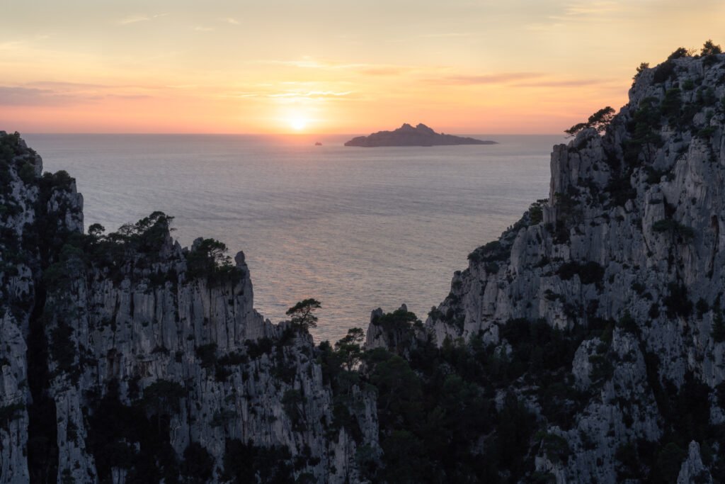 View from Calanques d&#039;En-Vau at sunset, Marseille, France.