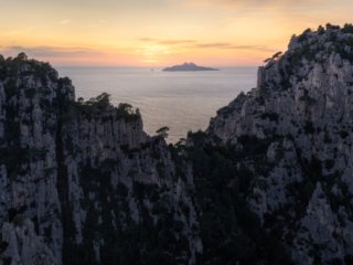 View from Calanques d'En-Vau at sunset, Marseille, France.