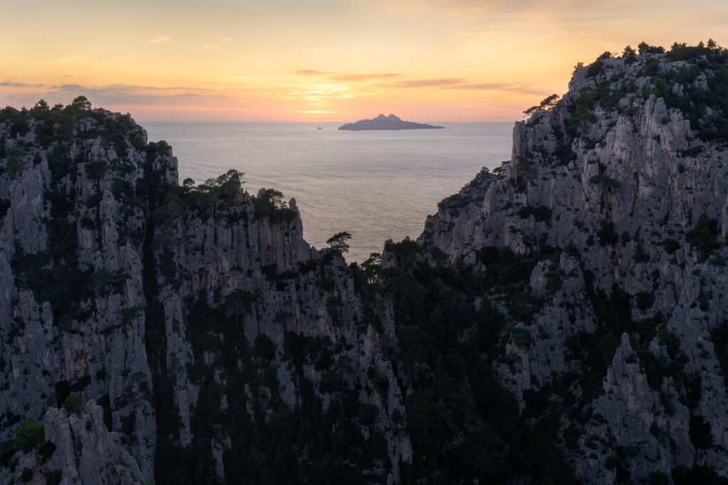 View from Calanques d&#039;En-Vau at sunset, Marseille, France.