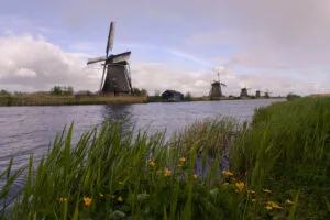 Kinderdijk mills with a rainbow, Netherlands.