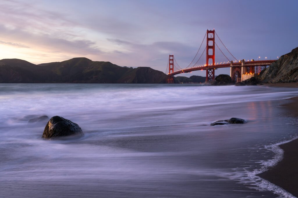 Golden gate bridge at blue hour, San Francisco, USA.