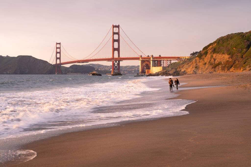 Golden gate bridge at golden hour, San Francisco, USA.