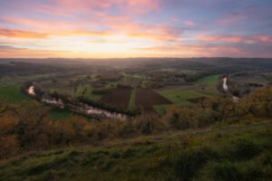 Sunrise at Côte de Jor, Dordogne, Saint-Léon sur Vézère, France.